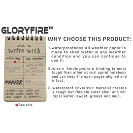 GLORYFIRE Waterproof Notebook Tactical All-Weather Spiral Memo Paper Notepad with Waterproof Grid Paper for Outdoor Activities Recording 3"x5" (10pcs)