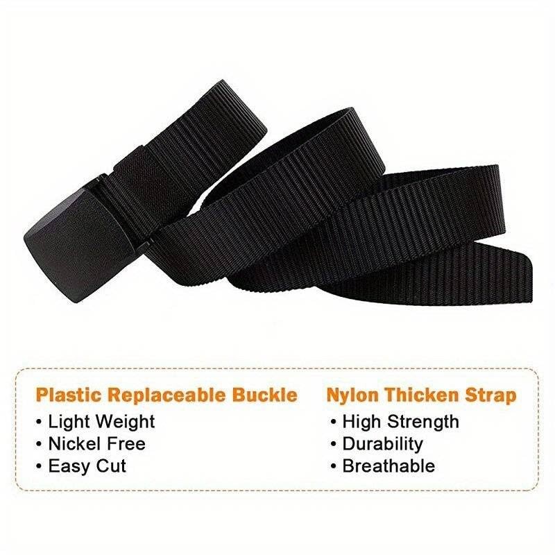 Unisex Adjustable Cut To Fit Black Nylon Webbing Slider Belt