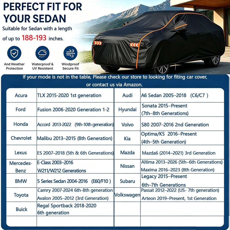 Waterproof Car Cover All Weather,Universal Fit A3 188-193in