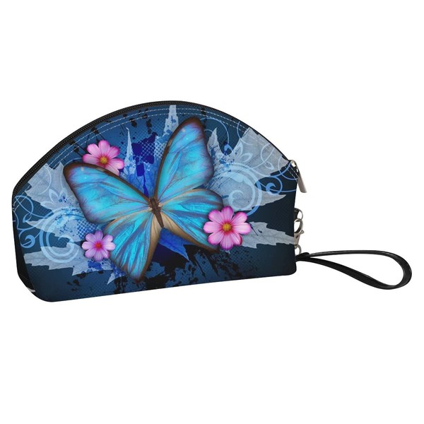 chaqlin Cosmetic Bags, Crescent Moon Makeup Bags for Women PU Leather Travel Toiletry Bag, Blue butterflies, Toiletry bag