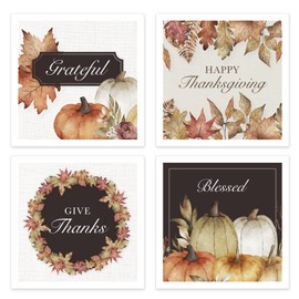 Traditional Thanksgiving Napkins / 48 Napkins / 4 Autumn Watercolor Cocktail Napkin Designs / 4 3/4" x 4 3/4" Fall Harvest Season Beverage Napkin Set/Made in The USA