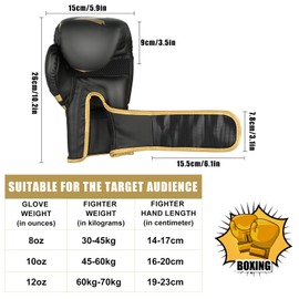 Boxing Gloves PU Sparring Gloves, Kickboxing Gloves for Outdoor Sports Training, Muay Thai, Training Sparring, Fighting, Kickboxing, Punch Bag Boxing for Men & Women (Black Gold, 10oz)