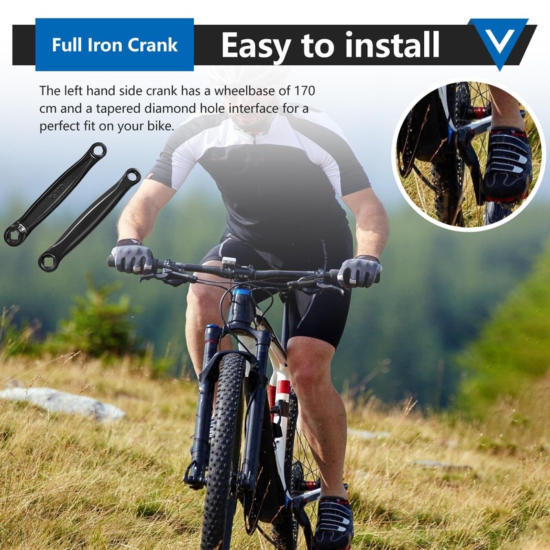 2Pcs Bike Crank Set, Left Crankset 170mm Bike Pedal Arm