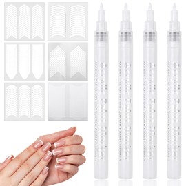 4 x Nail White Pencils, French Manicure Pen, Nail White Pen, Suitable for Beginners, Suitable for French Manicure, Creative DIY Projects, Foot Care with 6 French Nails Stencil