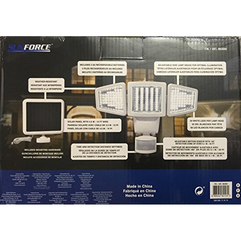 Sunforce 82153 Solar Motion-activated Triple Head 150-led Light, 1000 Lumen