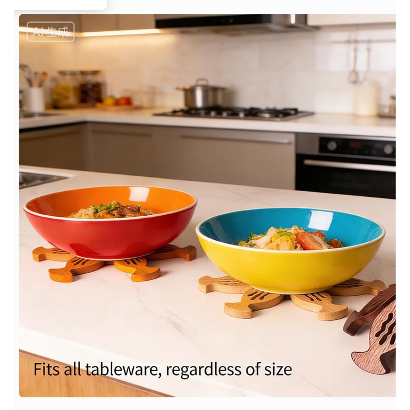KATIEER Bamboo Trivet Set for Hot Dishes, 5 Pieces with