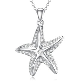 MONGAS Starfish Necklace for Women 925 Sterling Silver Starfish Pendant Beach Ocean Necklace Jewelry for Women
