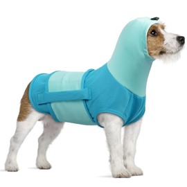 Dog Anxiety Relief Coat, Small Dog Coat Jumper Anxiety Jacket with Calming Hood Soft Ear Muffs Anxiety Relief Vest Firework Relief for Dogs Firework Protection(Blue, XS)