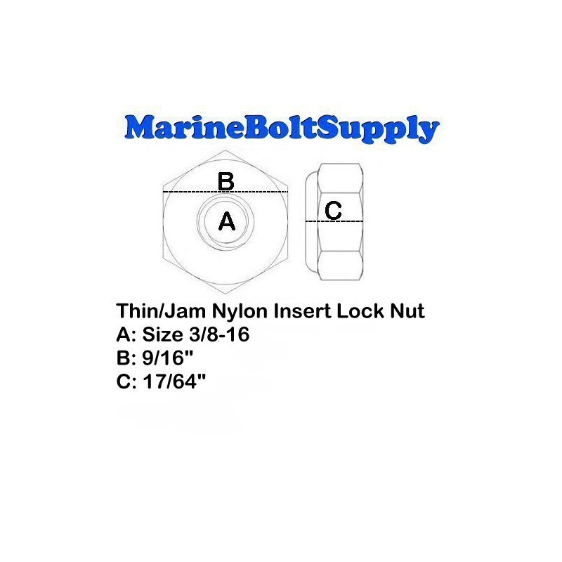 Stainless Steel Thin Jam Nylon Insert Lock Nuts 3/8-16 (pack