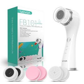 VOYOR FB101 - Cepillo de limpieza facial eléctrico con 3 tipos de cabezales de repuesto, 3 velocidades, cepillo facial ajustable para limpieza profunda y exfoliación de la piel, cepillo de limpieza