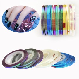 Nail Art Striping Tape Lines Kit 21 pcs 1mm 2mm 3mm Nail Tape Strips for Design DIY Silver Nails Striping Tape (Pink)