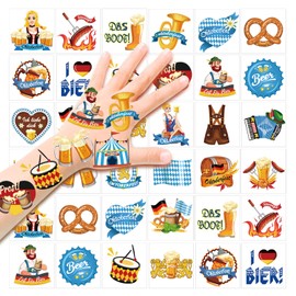HOWAF Oktoberfest Temporary Tattoos, 72 pieces Oktoberfest Fake Tattoos for Kids, Waterproof Tattoos Stickers for Beer Festival Supplies, Bavaria Flag Themed Body Tattoos for Octoberfest Party Favors