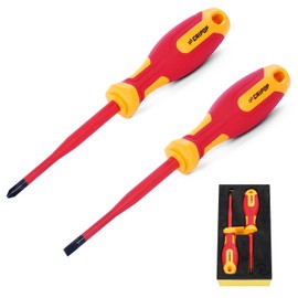 CRIPOP 2 PCS Insulated Screwdrivers Set, 1000V Insulated Electrician Slotted and Phillips Slim Screwdriver Set with Magnetic Tips, VDE Certified