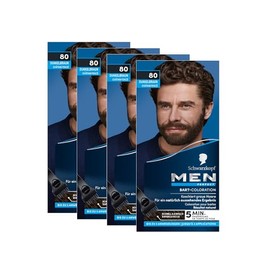 Schwarzkopf Men Perfect Beard Colouration 80 Natural Black/Brown Level 2 (4 x 30 ml), Beard Dye for Concealing Grey Hair for a Natural-Looking Result, Quick Application