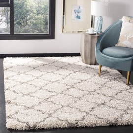 SAFAVIEH Hudson Shag Collection SGH282A Moroccan Trellis Non-Shedding Living Room Bedroom Dining Room Entryway Plush 2-inch Thick Area Rug, 4' x 6', Ivory / Grey