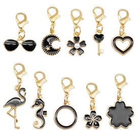 GraceAngie 40pcs Gold Plated Enamel Charms with Lobster Clasps Assorted Animals Flower Moon Star Clip-on Charms Pendants Stitch Marker Charms for Knitting DIY Earrings Necklace Jewelry Crafts (PINK)