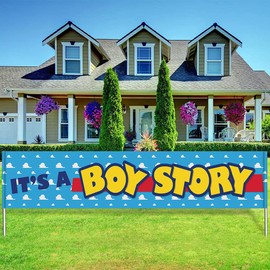 It's a Boy Story Yard Banner Blue Sky White Clouds for Newborn Baby Shower Garden Sign Baby Boys Birthday Party Decorations 118x20 inch Photoshoot Banner