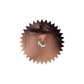 Inateannal Boho Chunky Silver Hoop Earrings Thick Wide Hoop Huggie Earrings Chunky Thick Circle Earrings Geometric Oval Hoop Drop Earrings Jewelry for Women and Girls