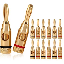 Gebildet 12pcs Gold Plated Speaker Banana Plugs(6pcs Red and 6pcs Black),Closed Screw Type,For Speaker Wire,Home Theater,Wall Plates And More