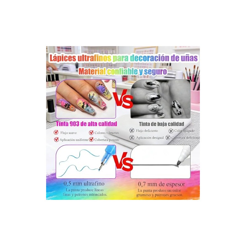 12 Rotuladores para Uñas 3D Secado Rápido, Decoración Nail Art