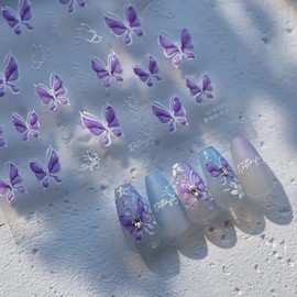 Butterfly Nail Art Stickers Purple Butterfly Nail Stickers Butterfly Nail Decals Self Adhesive Purple Nail Art Stickers Decals Spring Nail Art Supplies for Women DIY Manicure Nail Art Decorations