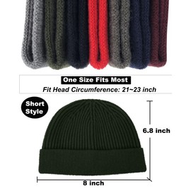 PHILIGHTS Short Fisherman Beanie for Men Women, Wool Knit Cuff Warm Winter Hats, Trawler Beanie Watch Caps Soft Skullcap Unisex, Army Green