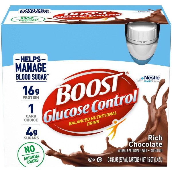 BOOST Glucose Control Balanced Nutritional Drink, Rich Chocolate, Helps Manage Blood Sugar with No Artificial Colors, 8 FL OZ Bottles, 6 CT (Pack of 1)