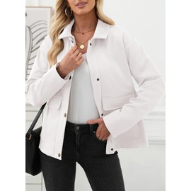 EVALESS Casual Jacket for Women Lightweight Womens Fall Outfits Light Cropped Jackets Short Winter Outwear for Womens Trendy 2025 Long Sleeve Shackets Button Down Tops Work Clothes, White Large