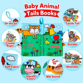 GKDOMS 2pack Soft Baby Books Animal Tails Baby Toy, Touch and Feel Crinkle Cloth Book Infant Toy with Non-Toxic Fabrics, for Newborn Boys and Girls 0-6-12 Months