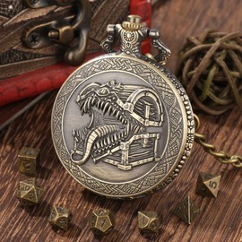 Mini DND Dice Set with Steampunk Tongue Treasure Chest Pocket Watch Shell Case, 7pcs Polyhedral Metal Dice Set, DND Starter Set, D&D Gifts with Gift Box, Role Playing Board Game Accessories, Bronze