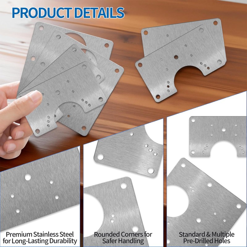 Stainless Steel Cabinet Hinge Repair Plate Kit with Mounting Screws,