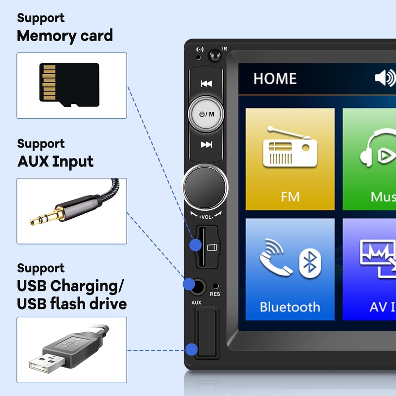 Double Din Car Stereo with Reverse Camera 7 inch Touch