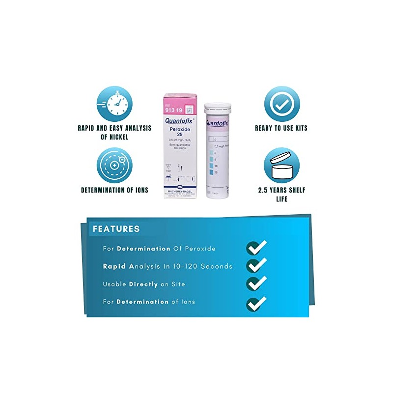 Quantofix 1138909 Hydrogen Peroxide Reagent Test Strips for testing 25