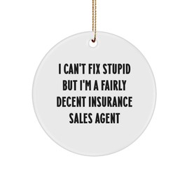 Insurance Sales Agent Circle Ornament, I Can't Fix Stupid But I'm A Fairly Decent Insurance Sales Agent, White Sturdy MDF Christmas Ornament Gifts for Insurance Sales Agent Men, Women Friends