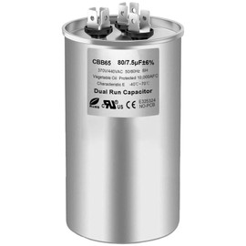 80/7.5 uF 80+7.5 MFD 370V or 440V Dual Run Start Round A/C Capacitor, 80 7.5 uF 370 440 Volt CBB65B Air Conditioner Capacitors for AC Unit, Fan Motor Start, Heat Pump, Condenser Straight Cool, 1PCS