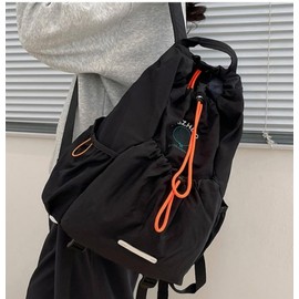 Nylon backpack student backpack 2-color string daily panel backpack black