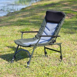 Camping Lounge Chair, Portable Folding Reclining Chair with Adjustable Backrest & 360° Foot Cup, Heavy-Duty Outdoor Chairs for Beach, Hiking, Fishing, Camping – Green/Grey
