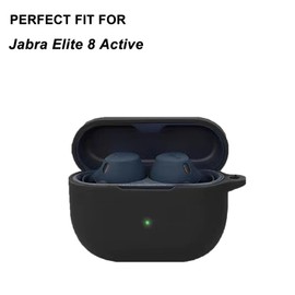 VAEKNVG Silicone Case Compatible with Jabra Elite 8 Active/Jabra Elite 10/ Jabra Elite 8 Active Gen 2/ Jabra Elite 10 Gen 2, Shockproof Protective Earbuds Cover with Carabiner Accessories (Black)