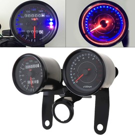 YIBO Universal Motorcycle Speedometer Odometer Gauge 0~160km/h 13000 RPM LED Backlight Tachometer Set Black Instrument