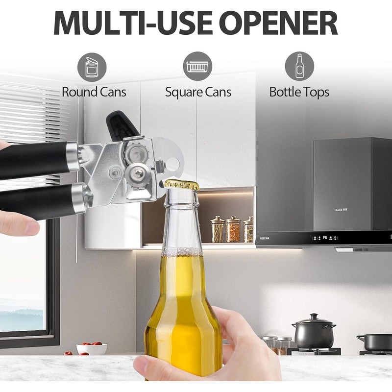 OhanaBeach® Manual Can Opener. Robust Soft Grip Handle, Sharp Blades,