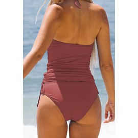 Beachsissi Women's Two-Piece Swimsuits, Padded, Side Drawstring, Swimwear, Halterneck, Leopard Print Tankini Set, plum
