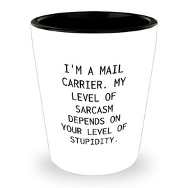 Mail Carrier Gifts Birthday Unique Shot Glass I'm A Mail Carrier My Level Of Sarcasm Depends On Your Level Of Stupidity Gifts for Mail Carrier