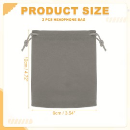 PATIKIL Bluetooth Headphone Bag, 2 Pcs 4.72x3.54 Inch Travel Headset Carrying Storage Pouch Soft Drawstring for Over-Ear Headphones Gaming Headset, Gray