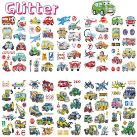 100 Pieces Kids glitter Temporary Tattoos Trucks and Cars airplane Waterproof Temporary Tattoos Fake Tattoo Stickers Transportation Vehicle Tattoo Stickers for Boys Party Favors Supplies Costume Accessory (vehicle)