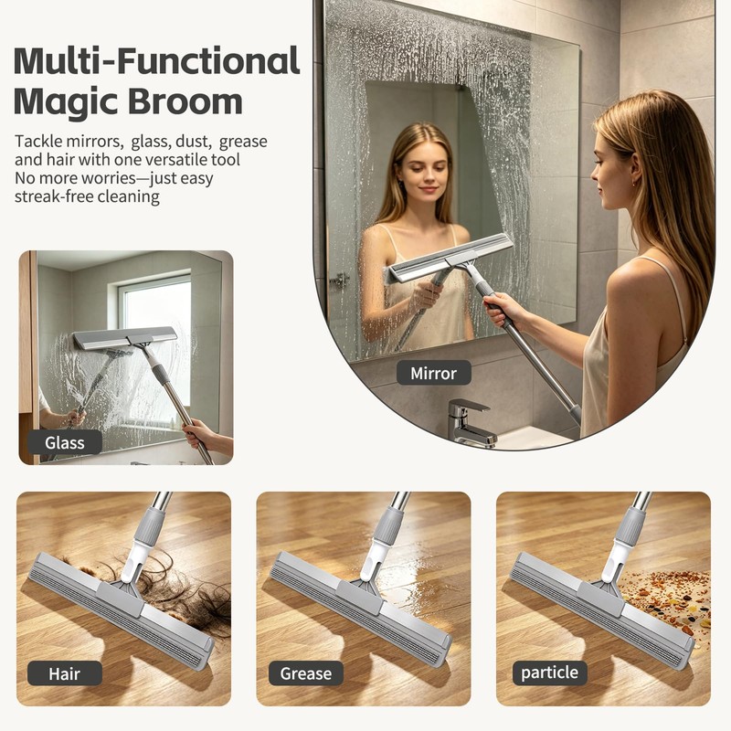 43" Rubber Floor Squeegee & Carpet Rake for Pet Hair