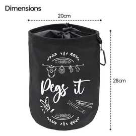 Peg Bag for Washing Line Waterproof and Weatherproof for Securing up to 300 Clothes Pegs for Washing line – Hanging Clothesline Peg Bags - Black (Modern)