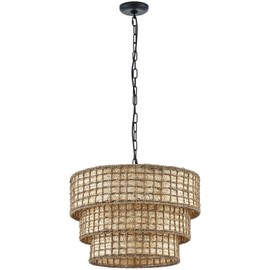 ELYCCUPA 20” Hand-Woven Rattan Pendant Light 3 Round Boho Chandelier Transitional Minimalist Large Pendant Lighting Fixtures for Kitchen Island Dining Room Living Room Hallway, UL Listed