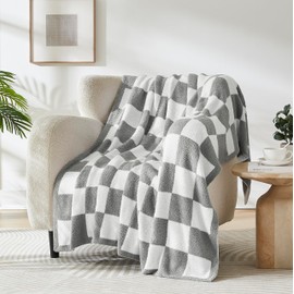 R.SHARE Grey and White Checkered Throw Blanket 50x70 Inch Reversible, Microfiber Soft Comfy Cozy Lightweight Fluffy Fuzzy Warm Cute Checkerboard Plaid for Couch Sofa Chair Bed Home