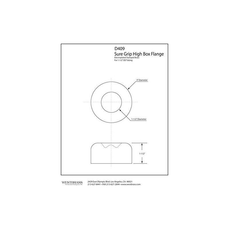 Westbrass R409-12 1-1/2" Opening x 3" OD Exterior Diameter High