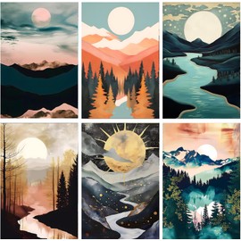 DOTZSO Painting Pack of 6 Adult 5D Diamond Painting Kits, DIY Full Diamond Art kit with Diamond Painting Crystal Art and Craft for Beginners 12x16 Inches (Landscape Abstract)